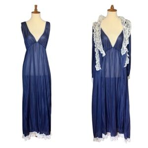 Vintage navy peignoir nightgown set